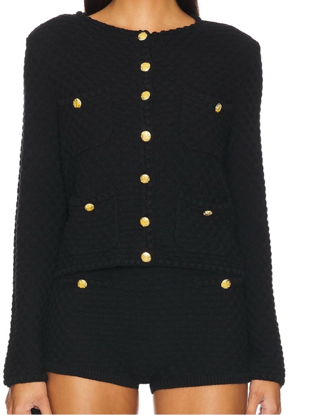 MAJORELLE Black Textured Knit Cardigan with Gold Buttons - new with tags